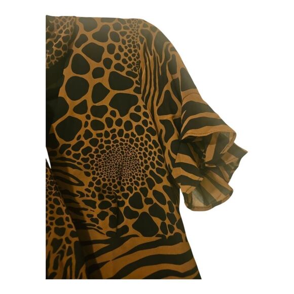 MICHAEL KORS NWT Ruffle Flounce Animal Print Caramel Tie Neck Dress - Small - Picture 6 of 13
